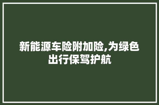 新能源车险附加险,为绿色出行保驾护航