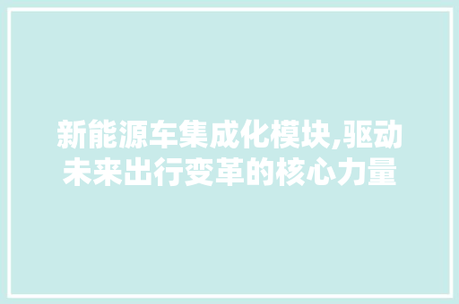 新能源车集成化模块,驱动未来出行变革的核心力量