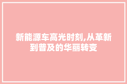 新能源车高光时刻,从革新到普及的华丽转变