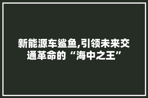 新能源车鲨鱼,引领未来交通革命的“海中之王”