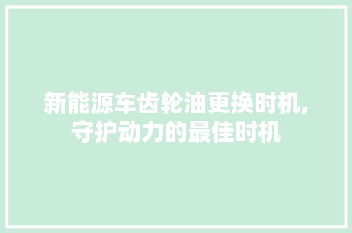 新能源车齿轮油更换时机,守护动力的最佳时机