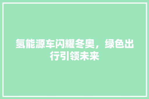 氢能源车闪耀冬奥，绿色出行引领未来