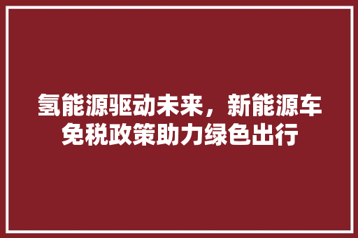 氢能源驱动未来，新能源车免税政策助力绿色出行