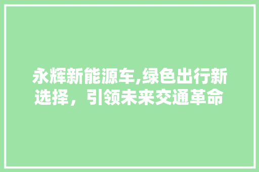 永辉新能源车,绿色出行新选择，引领未来交通革命