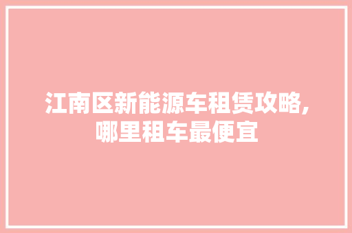 江南区新能源车租赁攻略,哪里租车最便宜