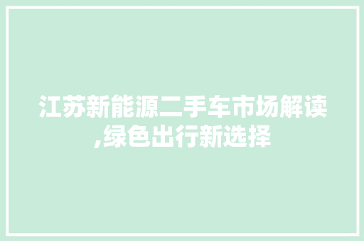 江苏新能源二手车市场解读,绿色出行新选择