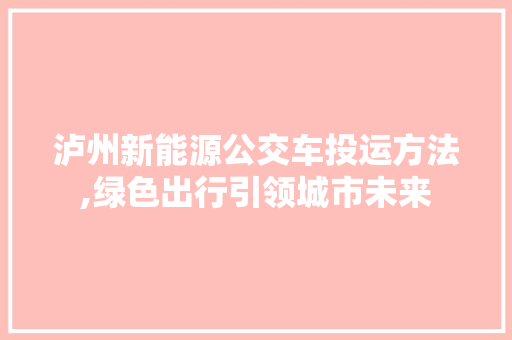 泸州新能源公交车投运方法,绿色出行引领城市未来