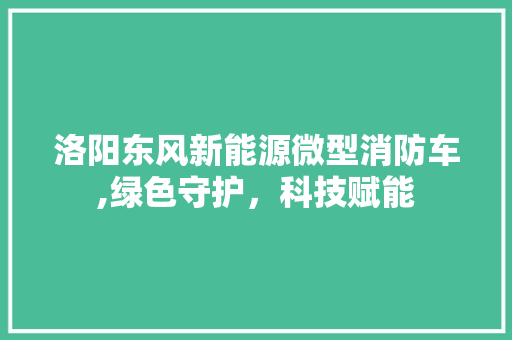 洛阳东风新能源微型消防车,绿色守护，科技赋能