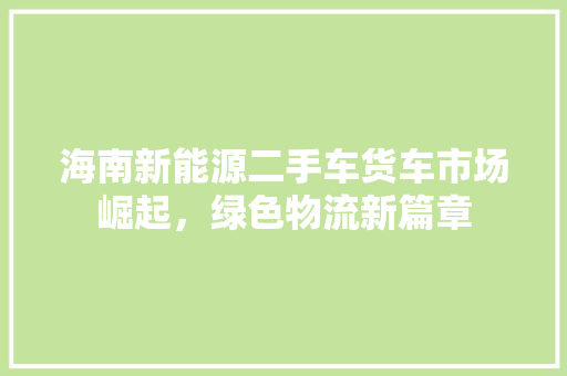 海南新能源二手车货车市场崛起，绿色物流新篇章
