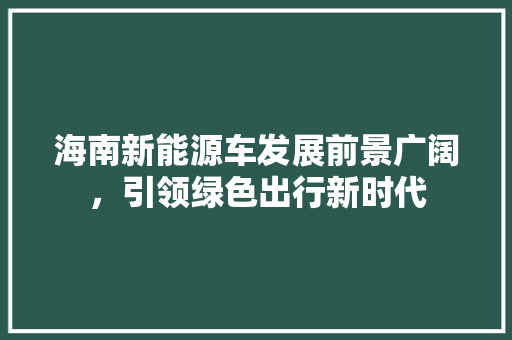 海南新能源车发展前景广阔，引领绿色出行新时代