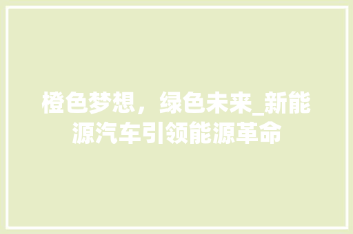 橙色梦想，绿色未来_新能源汽车引领能源革命