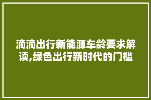 滴滴出行新能源车龄要求解读,绿色出行新时代的门槛与机遇 新能源汽车
