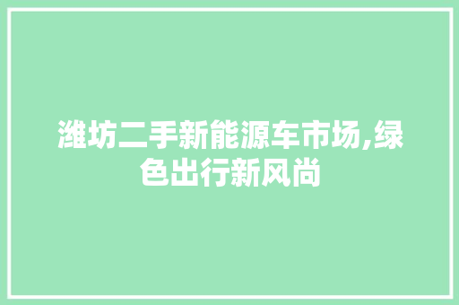潍坊二手新能源车市场,绿色出行新风尚