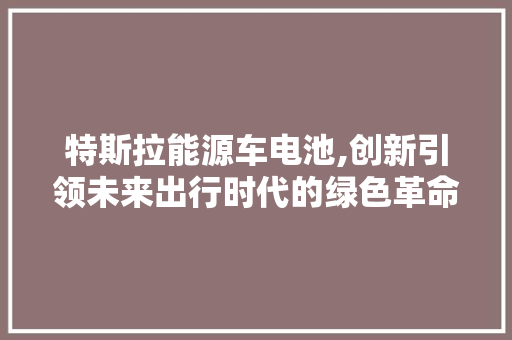 特斯拉能源车电池,创新引领未来出行时代的绿色革命
