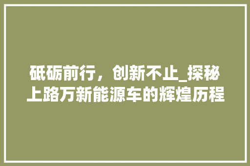 砥砺前行，创新不止_探秘上路万新能源车的辉煌历程与未来展望 汽车配件