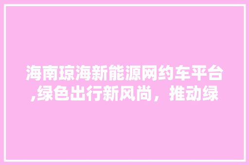 海南琼海新能源网约车平台,绿色出行新风尚，推动绿色经济发展