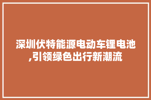 深圳伏特能源电动车锂电池,引领绿色出行新潮流