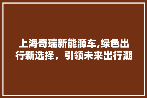 上海奇瑞新能源车,绿色出行新选择，引领未来出行潮流