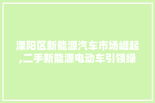 溧阳区新能源汽车市场崛起,二手新能源电动车引领绿色出行新风尚