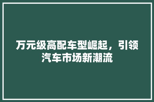 万元级高配车型崛起，引领汽车市场新潮流