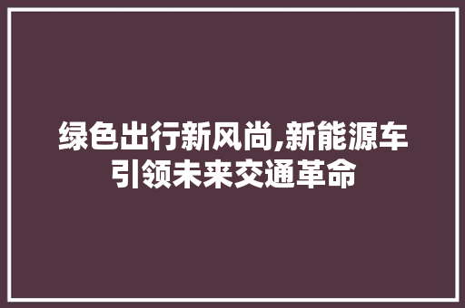 绿色出行新风尚,新能源车引领未来交通革命