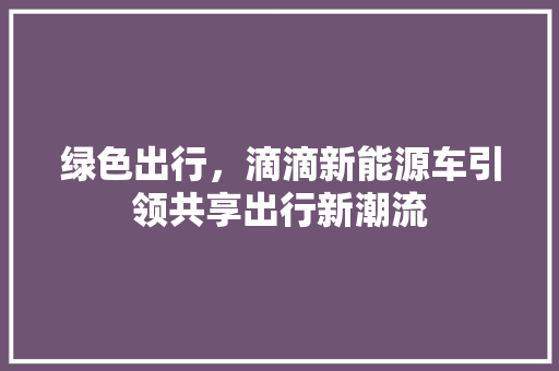 绿色出行，滴滴新能源车引领共享出行新潮流