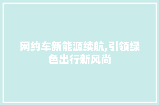 网约车新能源续航,引领绿色出行新风尚
