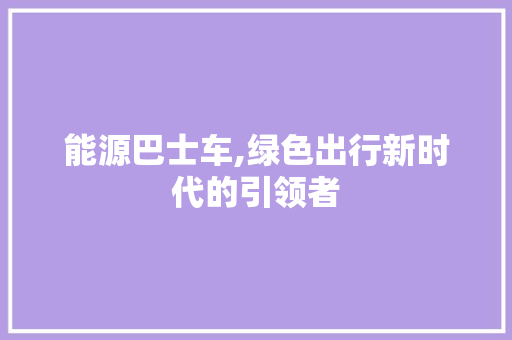 能源巴士车,绿色出行新时代的引领者