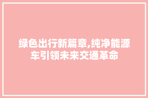 绿色出行新篇章,纯净能源车引领未来交通革命