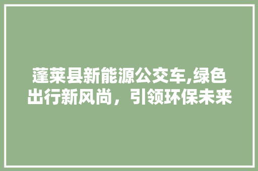 蓬莱县新能源公交车,绿色出行新风尚，引领环保未来 新能源汽车