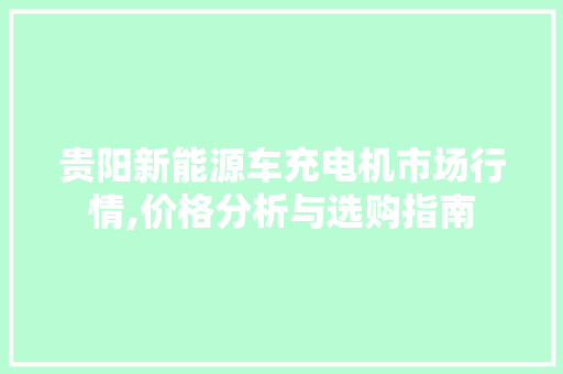 贵阳新能源车充电机市场行情,价格分析与选购指南