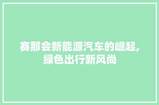 赛那会新能源汽车的崛起,绿色出行新风尚