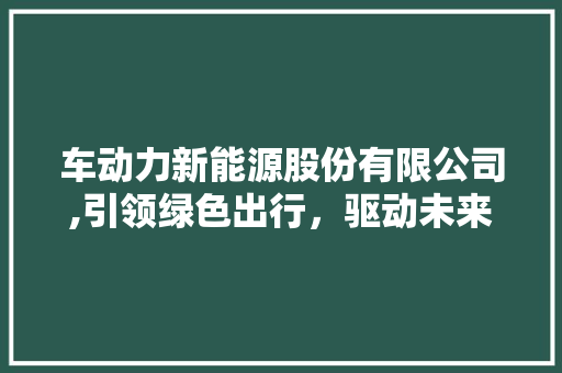 车动力新能源股份有限公司,引领绿色出行，驱动未来交通变革