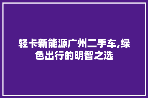 轻卡新能源广州二手车,绿色出行的明智之选