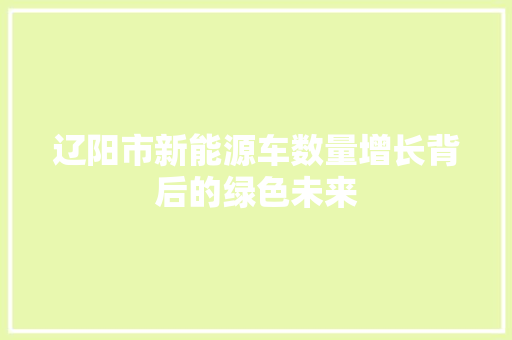辽阳市新能源车数量增长背后的绿色未来