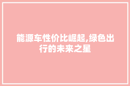 能源车性价比崛起,绿色出行的未来之星