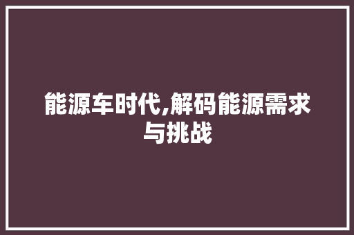 能源车时代,解码能源需求与挑战