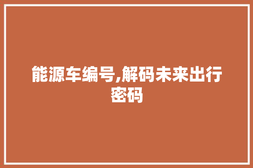 能源车编号,解码未来出行密码