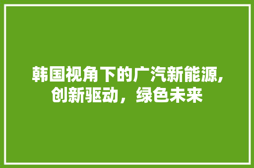 韩国视角下的广汽新能源,创新驱动，绿色未来