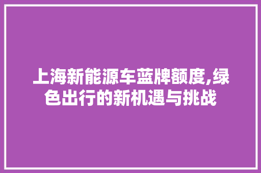 上海新能源车蓝牌额度,绿色出行的新机遇与挑战