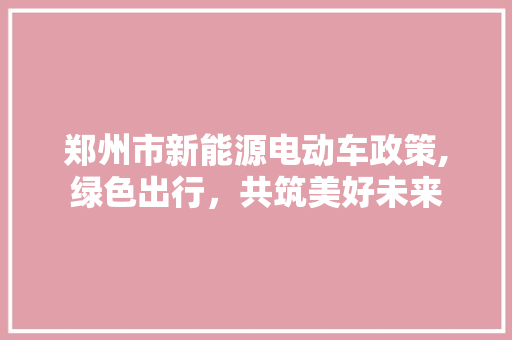 郑州市新能源电动车政策,绿色出行，共筑美好未来