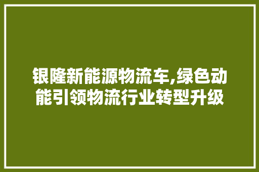 银隆新能源物流车,绿色动能引领物流行业转型升级