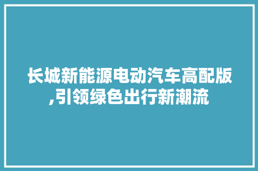 长城新能源电动汽车高配版,引领绿色出行新潮流