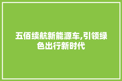 五佰续航新能源车,引领绿色出行新时代 智能驾驶