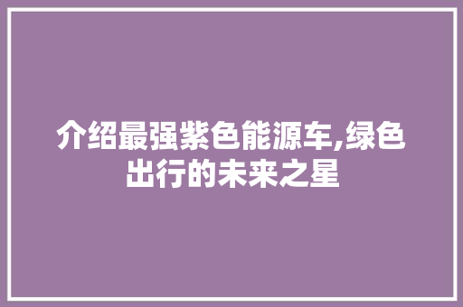 介绍最强紫色能源车,绿色出行的未来之星