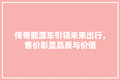 传奇能源车引领未来出行，售价彰显品质与价值