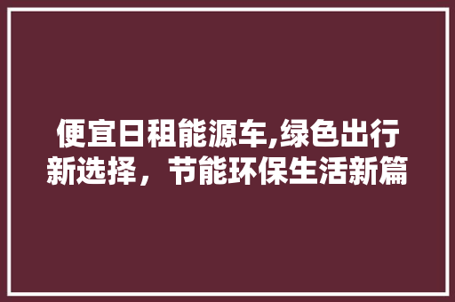 便宜日租能源车,绿色出行新选择，节能环保生活新篇章