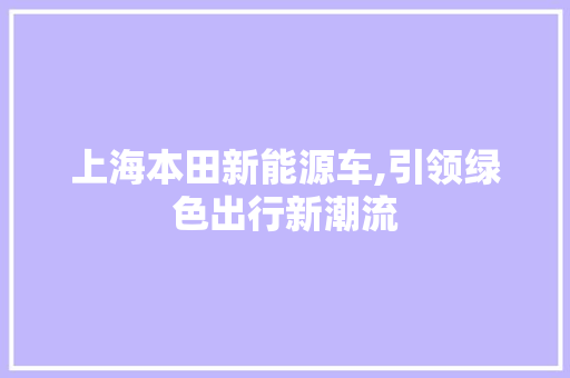 上海本田新能源车,引领绿色出行新潮流 新车资讯