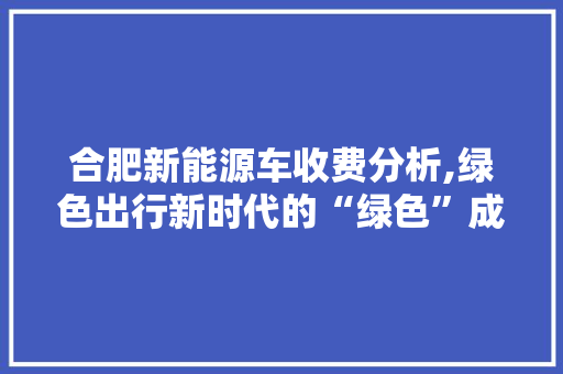 合肥新能源车收费分析,绿色出行新时代的“绿色”成本