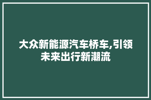 大众新能源汽车桥车,引领未来出行新潮流 汽车配件